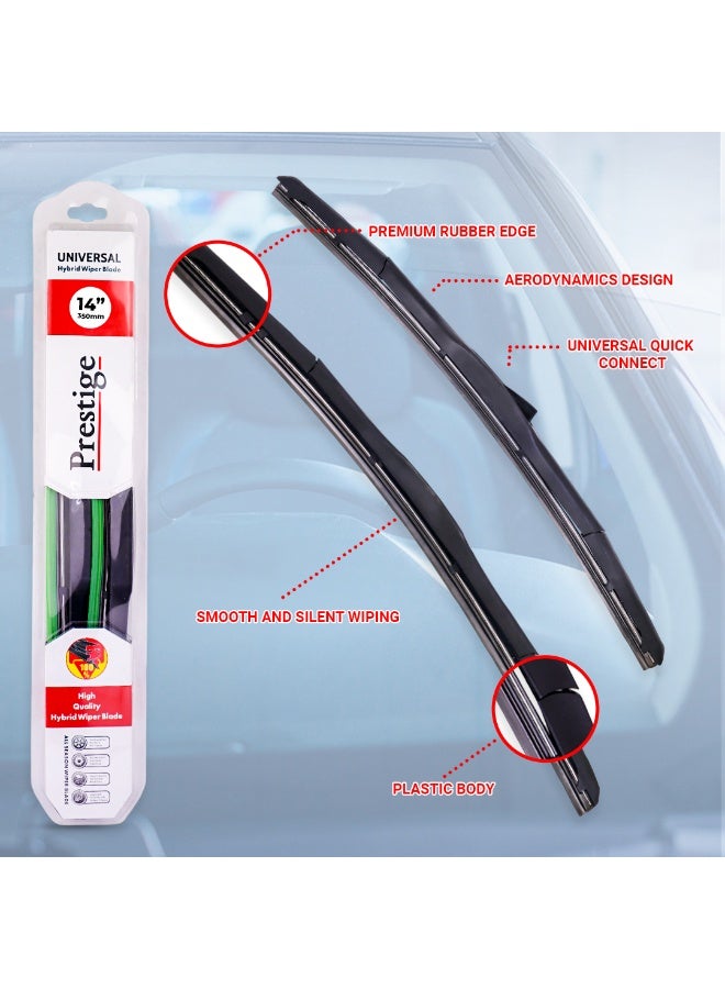 Prestige Pack of 2 Hybrid Wiper Blades - All-Season Universal Fit - 14 Inch - Image 2